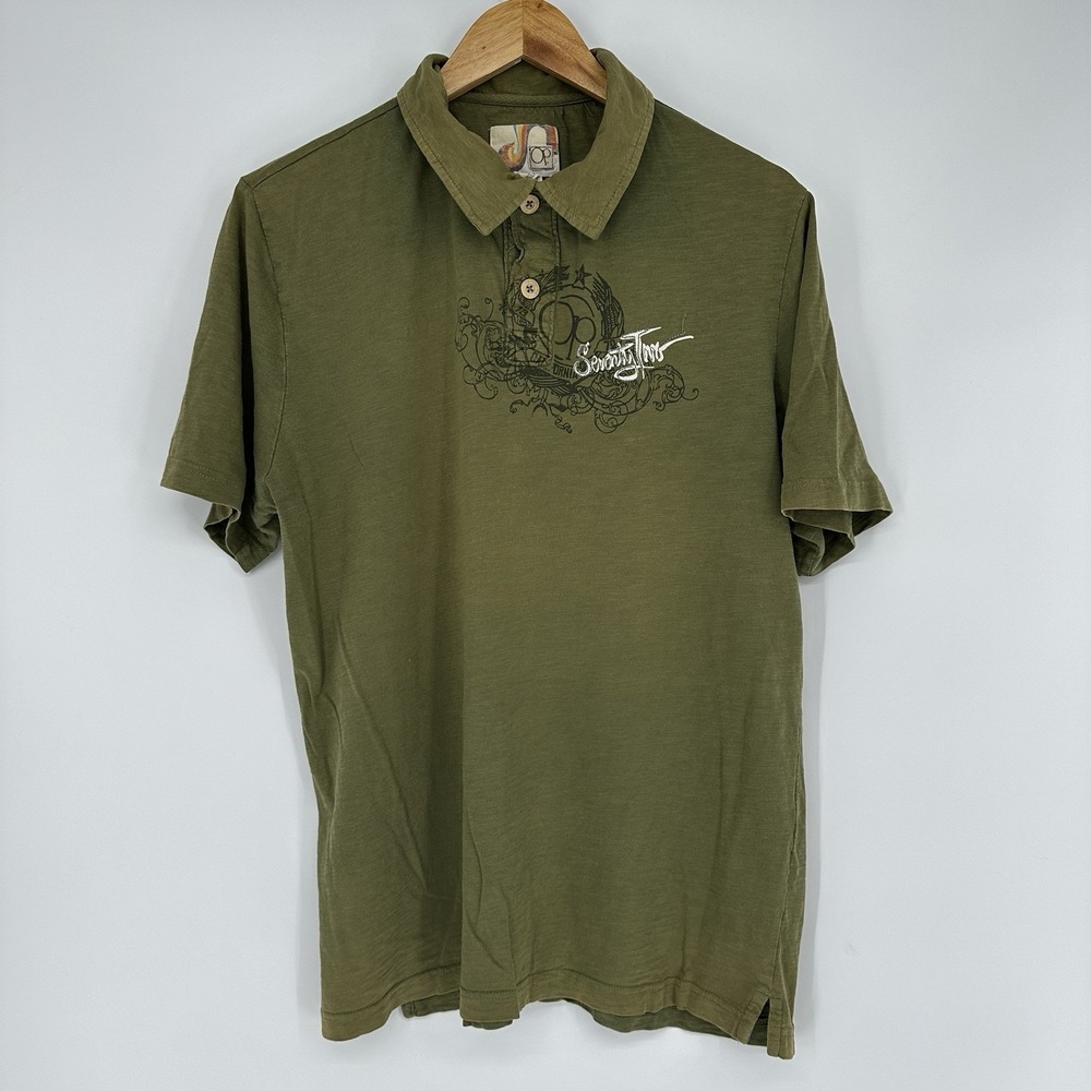 vintage Ocean Pacific (OP) short-sleeve polo shirt Olive Green Y2K Mens Surf